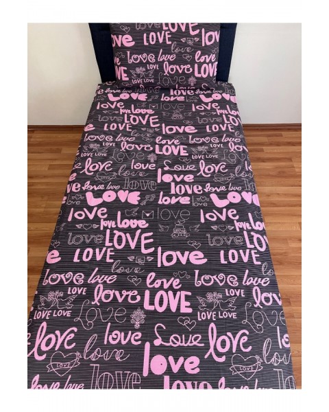 Fitted Lastikli Çarşaf Takımı (YASTIKLI) Tek Kişilik Çift Kişilik Love Desen