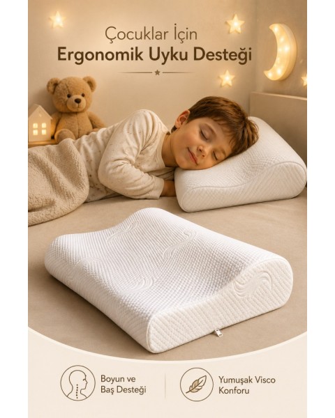 Çocuklar İçin Ortopedik Visco Yastık Boyun Destekli Terletmeyen Ergonomik Uyku Yastığı 30 x 50