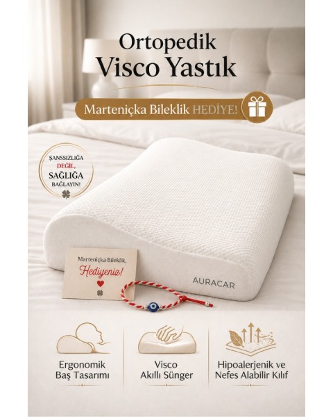 Ortopedik Visco Boyun Yastığı Boyun Düzleşmesine Destekli Lüks Yastık 50 x 30