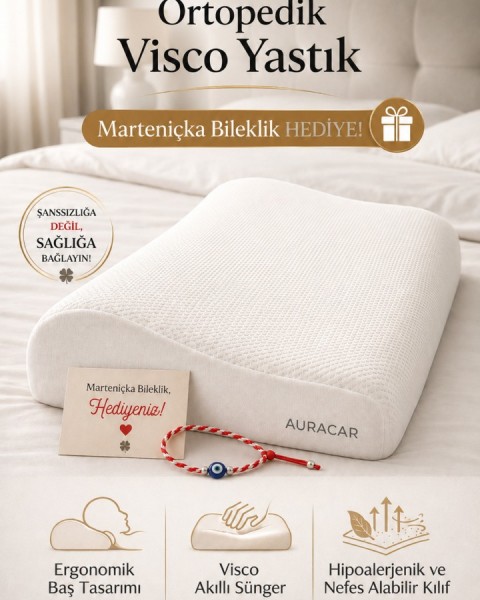 Ortopedik Visco Boyun Yastığı Boyun Düzleşmesine Destekli Lüks Yastık 50 x 30