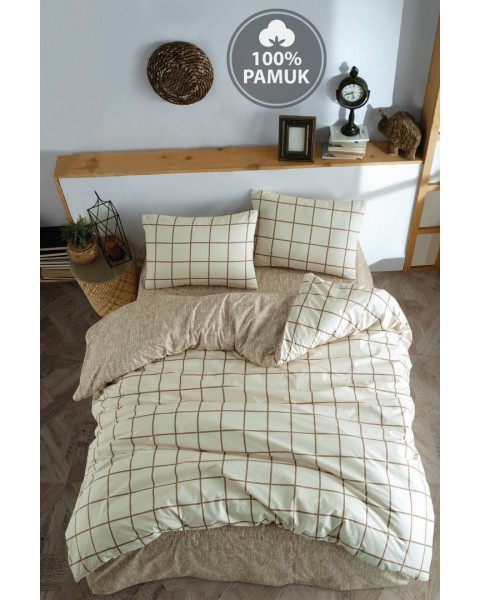 Ranforce Çift Kişilik Lastikli Çarşaflı Nevresim Takımı Kare Krem 200 x 220 Ranforce Çift Kişilik Lastikli Çarşaflı Nevresim Takımı Kare Krem 200 x 220
