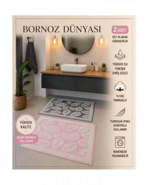 2 adet %100 pamuklu naturel ayak havlusu ve paspas 50 x 70