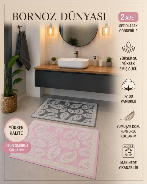2 adet %100 pamuklu naturel ayak havlusu ve paspas 50 x 70