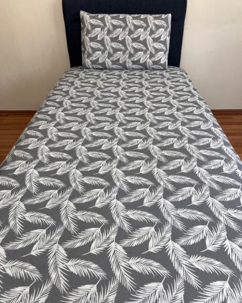Fitted Lastikli Çarşaf Takımı (YASTIKLI) Tek Kişilik Çift Kişilik Tüy Desen Gri Beyaz