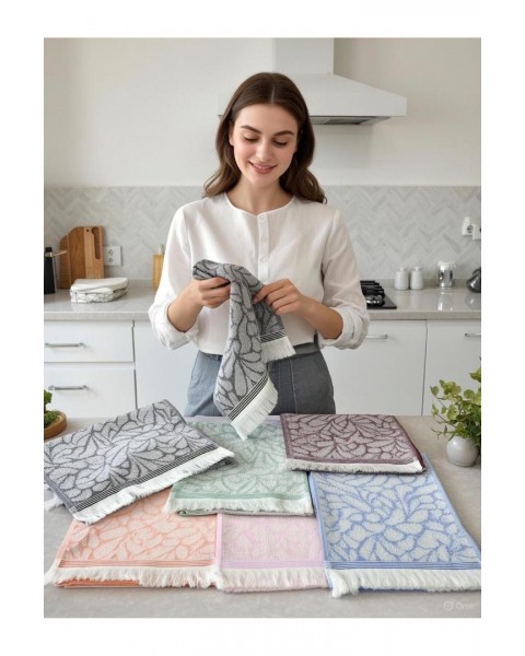 30x50 6'lı yaprak desen el ve mutfak havlusu