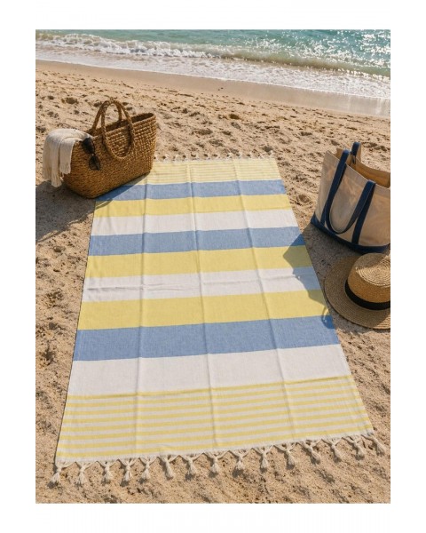 Pamuklu Çizgili Peştemal Saçaklı Plaj Havuz Spa Sauna Spor Seyahat Havlusu 100 x 180