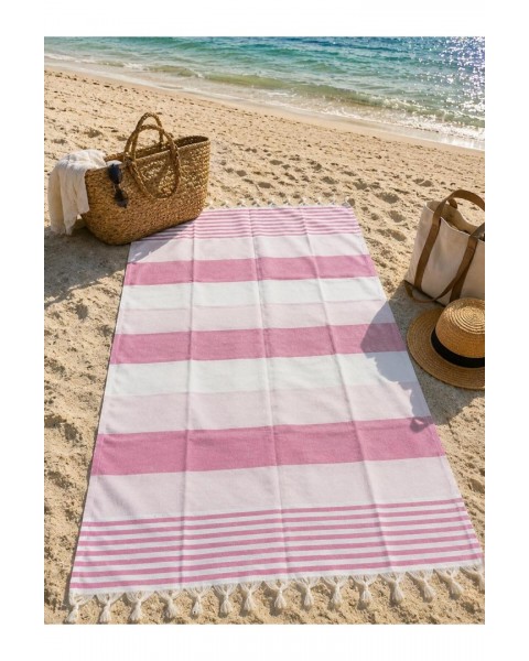 Pamuklu Çizgili Peştemal Saçaklı Plaj Havuz Spa Sauna Spor Seyahat Havlusu 100 x 180