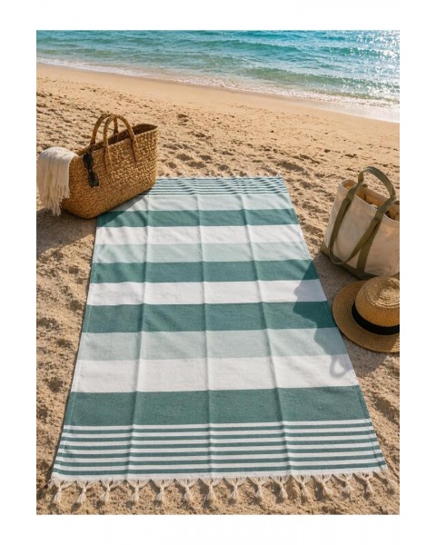 Pamuklu Çizgili Peştemal Saçaklı Plaj Havuz Spa Sauna Spor Seyahat Havlusu 100 x 180