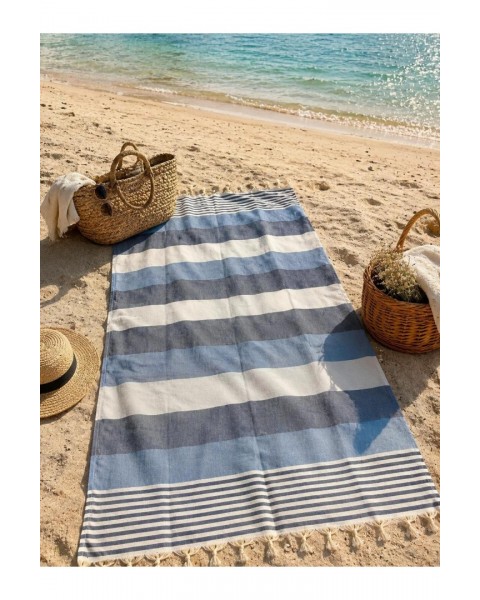Pamuklu Çizgili Peştemal Saçaklı Plaj Havuz Spa Sauna Spor Seyahat Havlusu 100 x 180