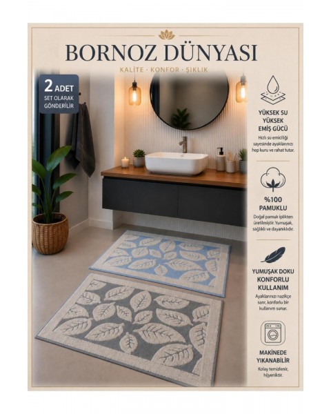 2 adet %100 pamuklu naturel ayak havlusu ve paspas 50 x 70