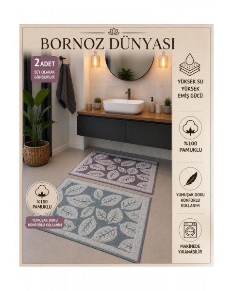2 adet %100 pamuklu naturel ayak havlusu ve paspas 50 x 70