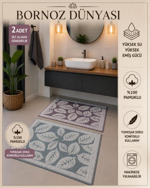 2 adet %100 pamuklu naturel ayak havlusu ve paspas 50 x 70