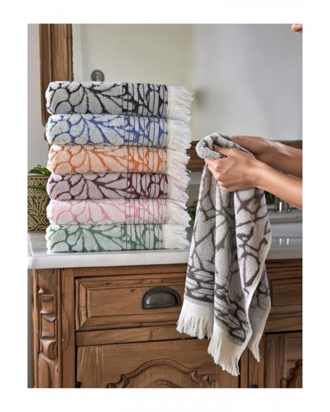 50x90 madam otantik %100 pamuklu coco desen saçaklı el ve yüz havlusu 6 adet