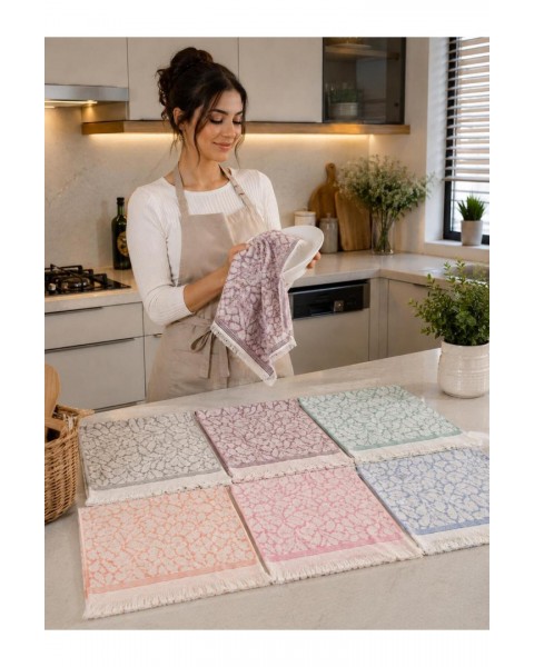 30x50 6'lı yaprak desen el ve mutfak havlusu 30 x 50