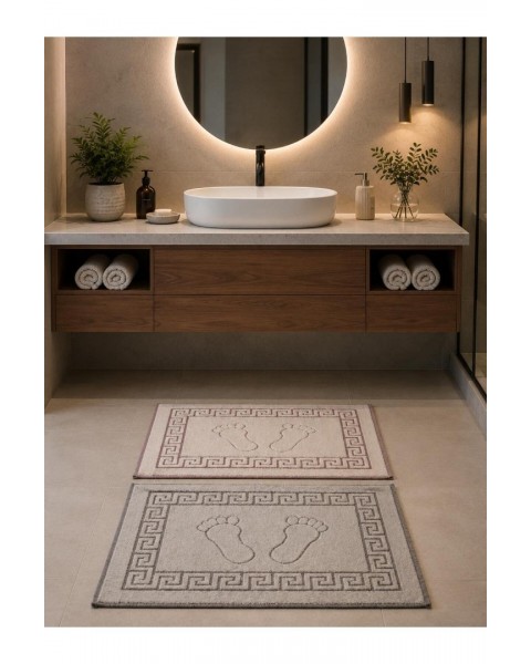 3 Adet Ayak izli Pamuklu 50 X 70 Otantik Havlu Banyo Ve Lavabo Paspası