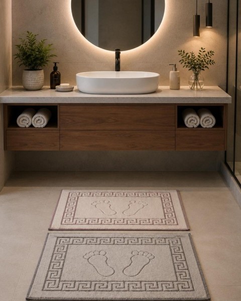 3 Adet Ayak izli Pamuklu 50 X 70 Otantik Havlu Banyo Ve Lavabo Paspası
