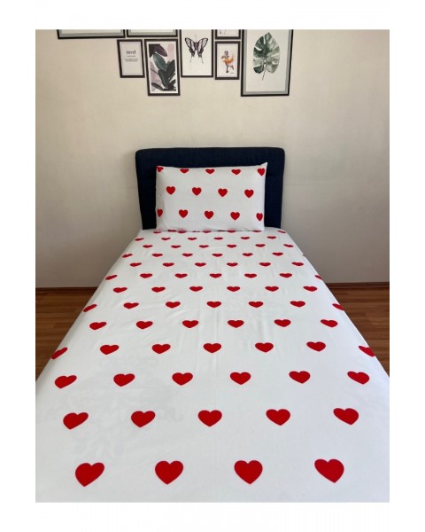 Fitted Lastikli Çarşaf Takımı (YASTIKLI) Tek Kişilik Çift Kişilk Kalpli Kırmızı Fitted Lastikli Çarşaf Takımı (YASTIKLI) Tek Kişilik Çift Kişilk Kalpli Kırmızı