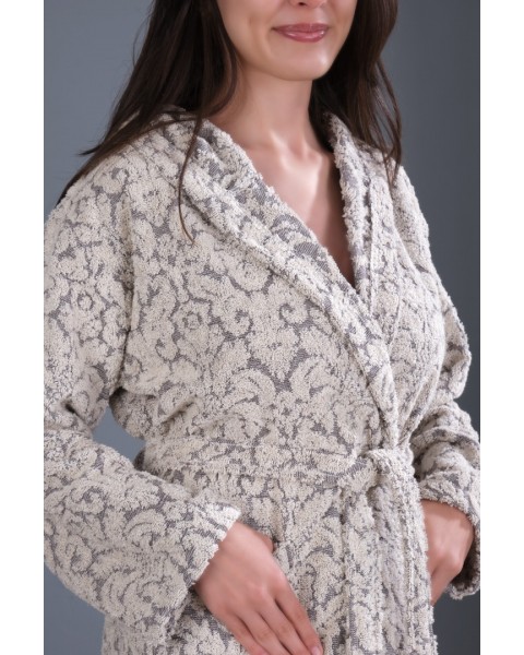 Jakarlı Kapşonlu Bornoz %100 Pamuklu Otantik Bornoz - SİYAH Jakarlı Kapşonlu Bornoz %100 Pamuklu Otantik Bornoz - SİYAH