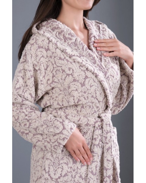 Jakarlı Kapşonlu Bornoz %100 Pamuklu Otantik Bornoz - BORDO Jakarlı Kapşonlu Bornoz %100 Pamuklu Otantik Bornoz - BORDO