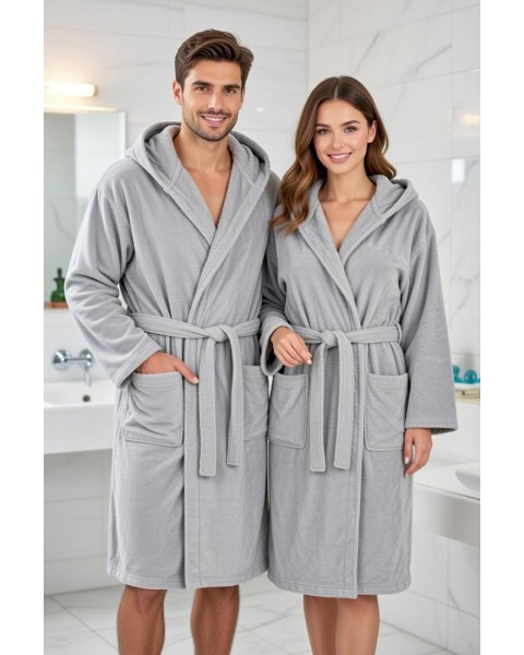 Kapşonlu Bornoz %100 Pamuklu Battal Boy (M-L-XL-2XL-3XL-4XL) GRİ