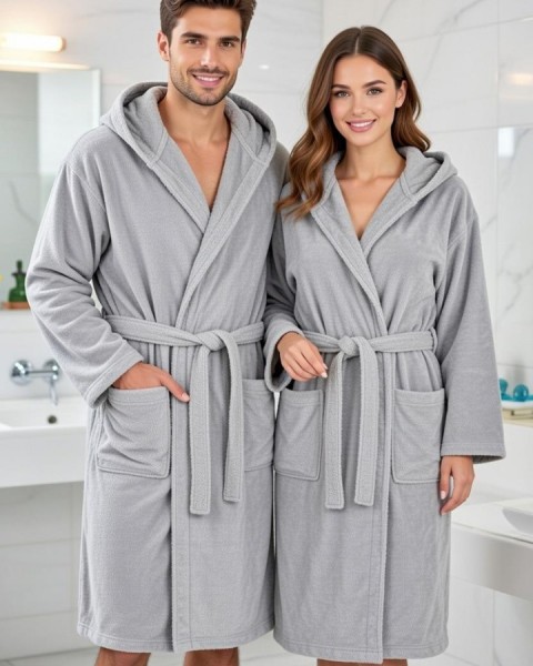 Kapşonlu Bornoz %100 Pamuklu Battal Boy (M-L-XL-2XL-3XL-4XL) GRİ