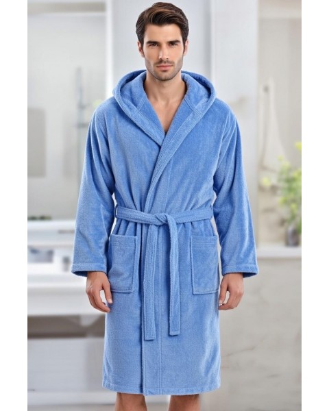 Kapşonlu Bornoz %100 Pamuklu Battal Boy (M-L-XL-2XL-3XL-4XL) MAVİ