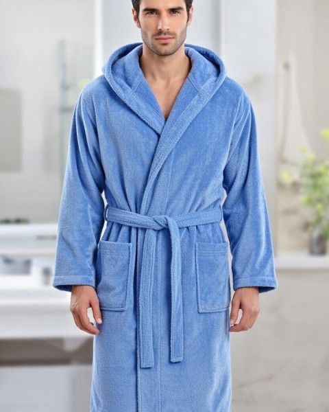 Kapşonlu Bornoz %100 Pamuklu Battal Boy (M-L-XL-2XL-3XL-4XL) MAVİ