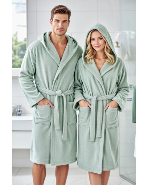 Kapşonlu Bornoz %100 Pamuklu Battal Boy (M-L-XL-2XL-3XL-4XL) YEŞİL