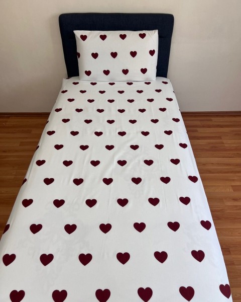 Amour Tek Kişilik Lastikli Çarşaf Takımı Kapaklı Yastık Kılıfı Bordo Kalpli 100 x 200 100 x 200  bordokalpli