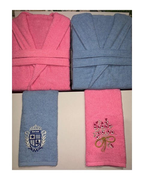 Bornoz Seti aile bornoz takımı M PEMBE MAVİ