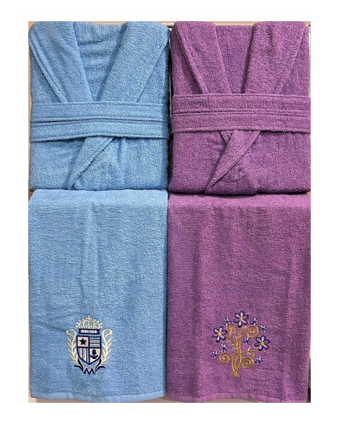 Bornoz Seti aile bornoz takımı M  Unisex LİLA MAVİ