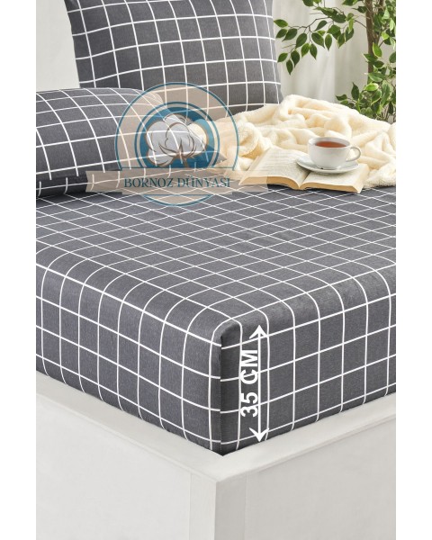 Çift Kişilik lastikli Çarşaf Takımı Yastığı kapaklı 35 cm köşe derinliği Çift Kişilik 160 x 200  antrasitekose