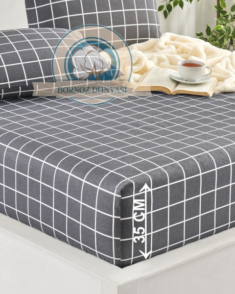 Çift Kişilik lastikli Çarşaf Takımı Yastığı kapaklı 35 cm köşe derinliği Çift Kişilik 160 x 200  antrasitekose
