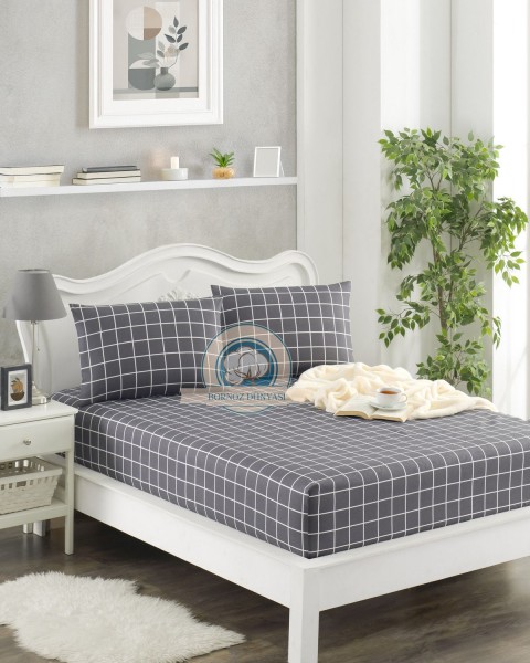 Çift Kişilik lastikli Çarşaf Takımı Yastığı kapaklı 35 cm köşe derinliği Çift Kişilik 160 x 200  antrasitekose