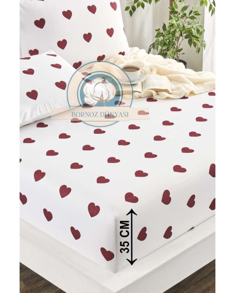 Çift Kişilik lastikli Çarşaf Takımı Yastığı kapaklı 35 cm köşe derinliği Çift Kişilik 160 x 200  bordokalp