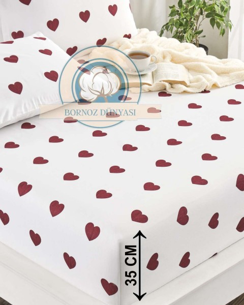 Çift Kişilik lastikli Çarşaf Takımı Yastığı kapaklı 35 cm köşe derinliği Çift Kişilik 160 x 200  bordokalp