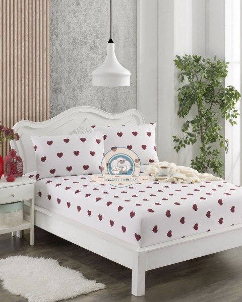 Çift Kişilik lastikli Çarşaf Takımı Yastığı kapaklı 35 cm köşe derinliği Çift Kişilik 160 x 200  bordokalp