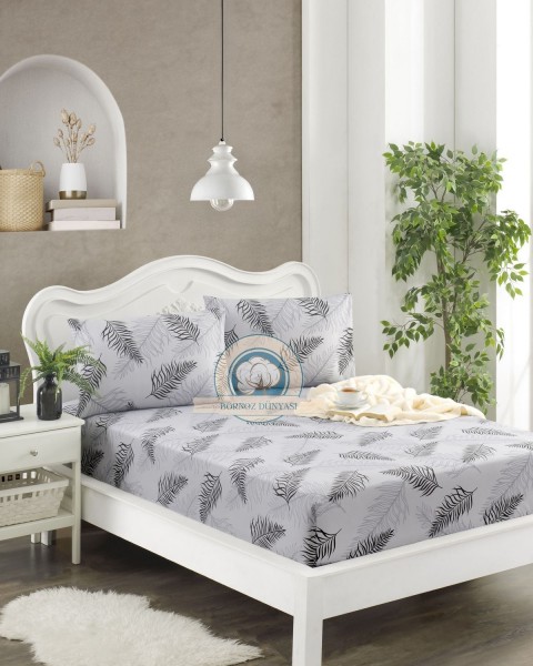 Çift Kişilik lastikli Çarşaf Takımı Yastığı kapaklı 35 cm köşe derinliği Çift Kişilik 160 x 200  grisiyahtüy