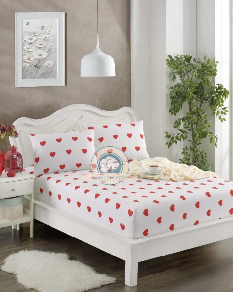 Çift Kişilik lastikli Çarşaf Takımı Yastığı kapaklı 35 cm köşe derinliği Çift Kişilik 160 x 200  kırmızıkalp