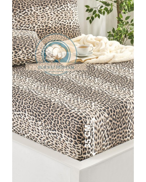 Çift Kişilik lastikli Çarşaf Takımı Yastığı kapaklı 35 cm köşe derinliği Çift Kişilik 160 x 200  leopar