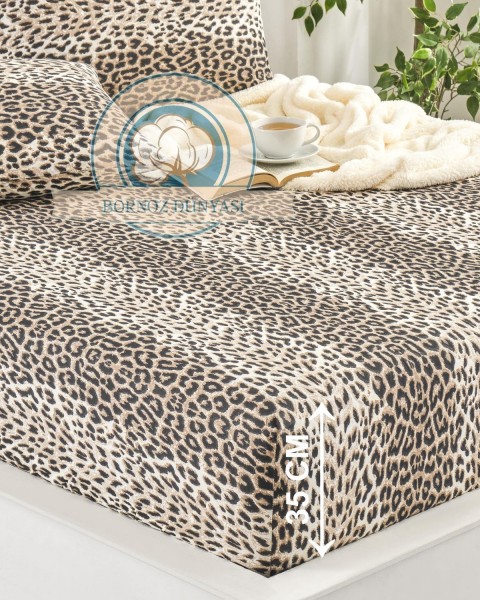 Çift Kişilik lastikli Çarşaf Takımı Yastığı kapaklı 35 cm köşe derinliği Çift Kişilik 160 x 200  leopar