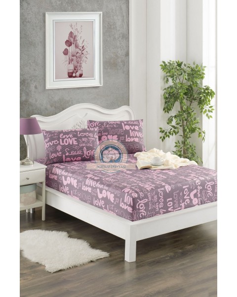 Çift Kişilik lastikli Çarşaf Takımı Yastığı kapaklı 35 cm köşe derinliği Çift Kişilik 160 x 200  love