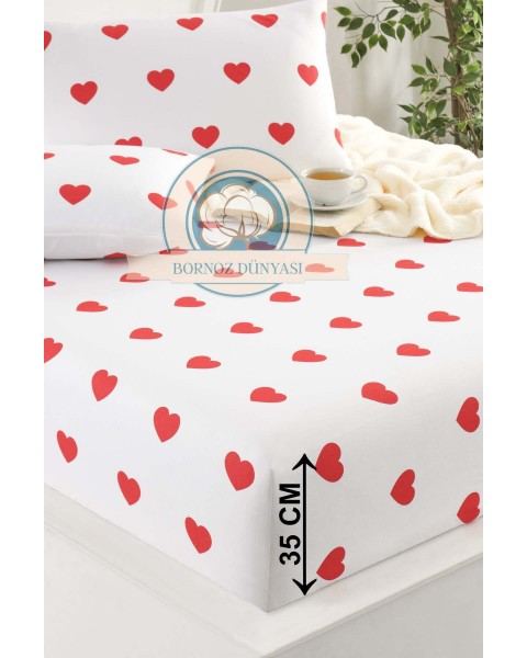 Çift Kişilik lastikli Çarşaf Takımı Yastığı kapaklı 35 cm köşe derinliği Çift Kişilik kırmızıkalp 160 x 200