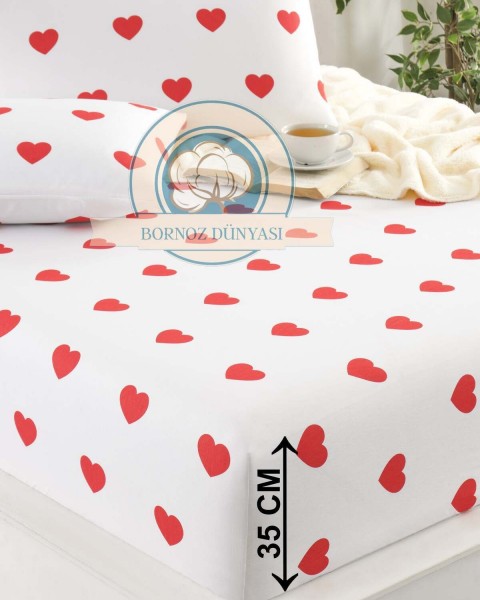 Çift Kişilik lastikli Çarşaf Takımı Yastığı kapaklı 35 cm köşe derinliği Çift Kişilik kırmızıkalp 160 x 200