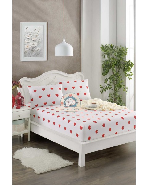 Çift Kişilik lastikli Çarşaf Takımı Yastığı kapaklı 35 cm köşe derinliği Çift Kişilik kırmızıkalp 160 x 200