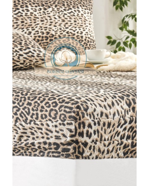 Çift Kişilik lastikli Çarşaf Takımı Yastığı kapaklı 35 cm köşe derinliği Çift Kişilik leopar 160 x 200