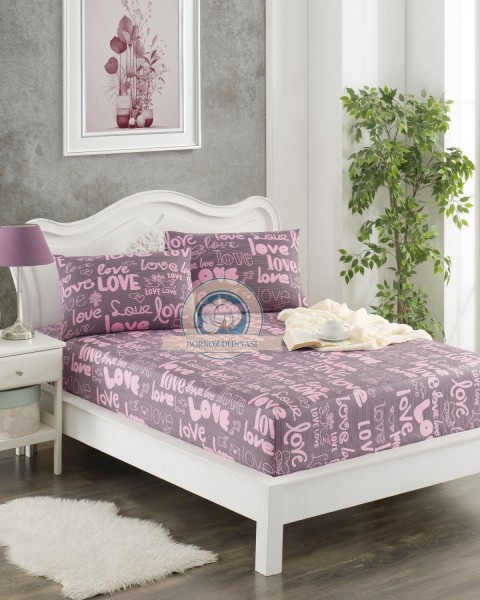 Çift Kişilik lastikli Çarşaf Takımı Yastığı kapaklı 35 cm köşe derinliği Çift Kişilik love 160 x 200