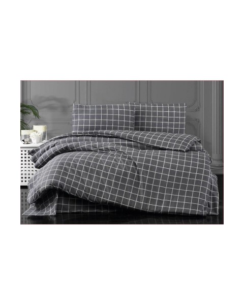 Çift Kişilik Nevresim Takımı Çarşafı Lastikli Kapaklı Yastık Kılıfı  225 x 200  ANTRASİT