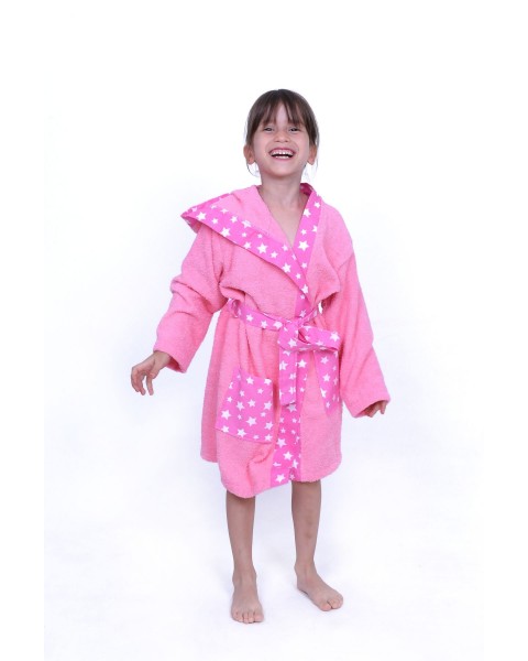 Çocuk Bornozu Kız Bornoz Kapşonlu Şapkalı Bornoz  Unisex PEMBE