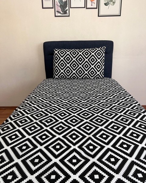 Fitted Lastikli Çarşaf Takımı (YASTIKLI) Tek Kişilik Çift Kişilik Black White Geometrik Desen 100 x 200 100 x 200  baklava siyah